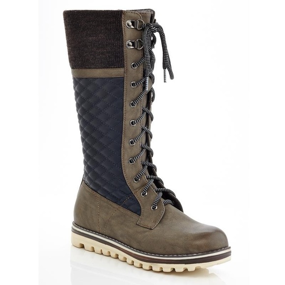 EXTREME by Eddie Marc CHARLIE Quilted Lace Up Boots in Taupe, Womens Size 5 - Picture 1 of 14